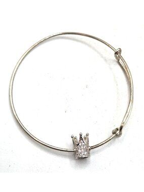 Crown Charm Silver Bangle Bracelet With Adjustable Fit